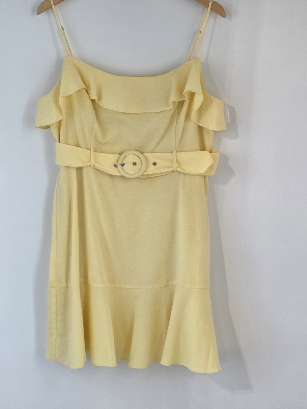 BCBGeneration Yellow Spaghetti Strap Ruffle Mini Dress w/ Belt Womens Size 16